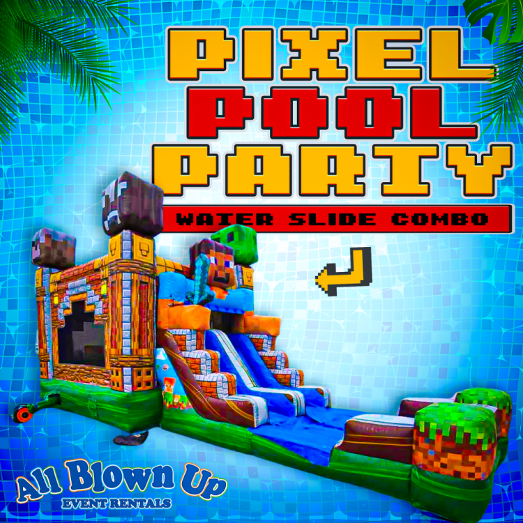 Pixel Pool Party Water Slide Combo